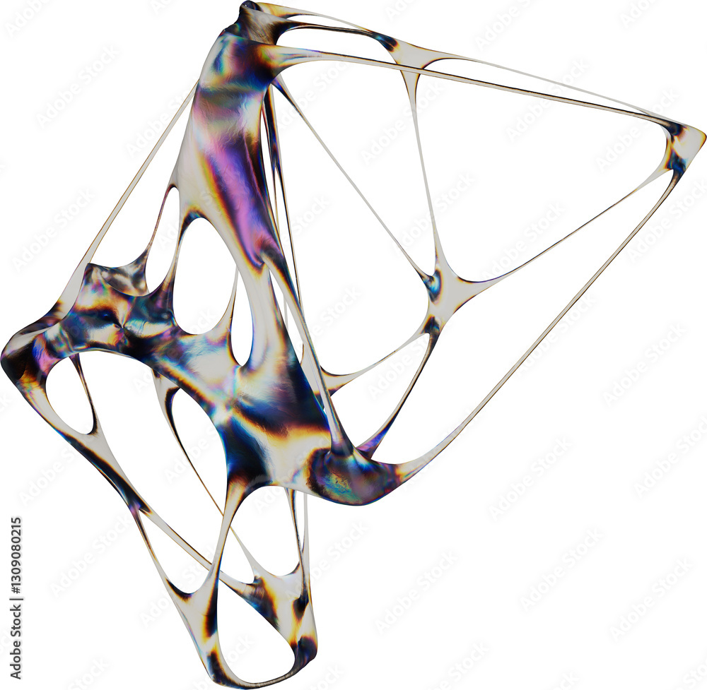 Poster iridescent abstract 3d structure with organic, web-like geometry and translucent surfaces. ideal for