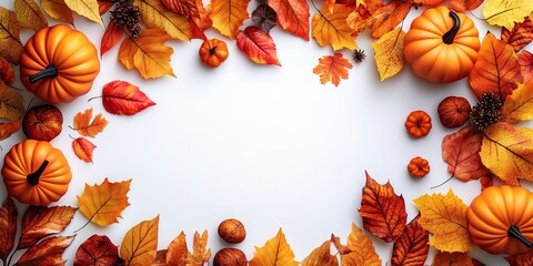 Obraz premium Pumpkins and Autumn Leaves , isolated on white