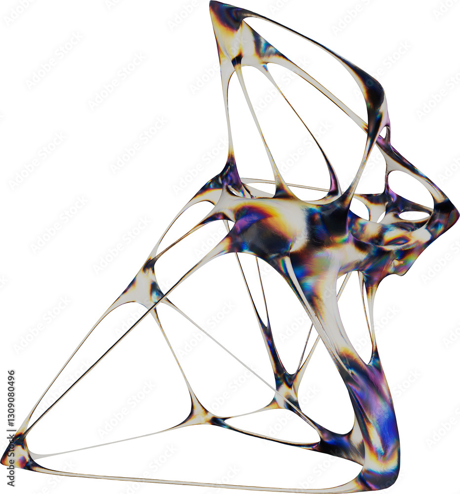 Poster iridescent abstract 3d structure with organic, web-like geometry and translucent surfaces. ideal for