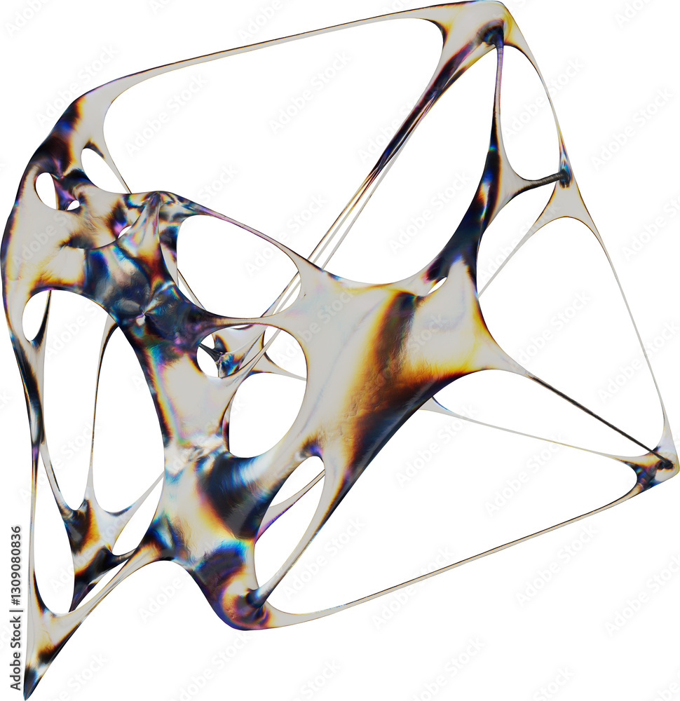 Poster iridescent abstract 3d structure with organic, web-like geometry and translucent surfaces. ideal for