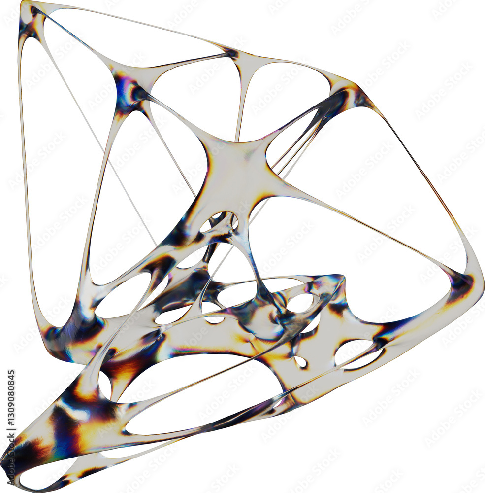 Poster iridescent abstract 3d structure with organic, web-like geometry and translucent surfaces. ideal for