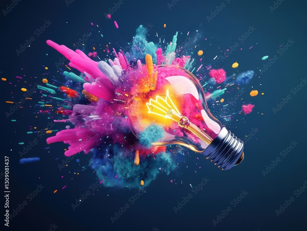 Poster vibrant light bulb with colorful paint splashes emanating from it symbolizing creativity and imagina