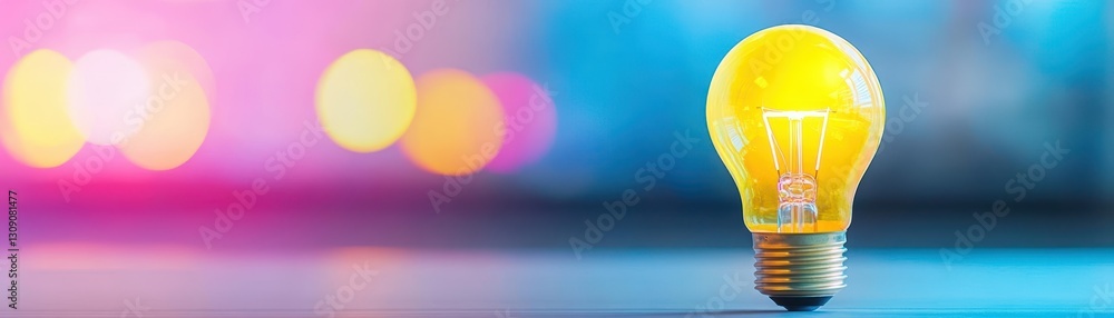 Poster illuminating light bulb on rustic wooden table with soft ambient glow creating a cozy and inviting a
