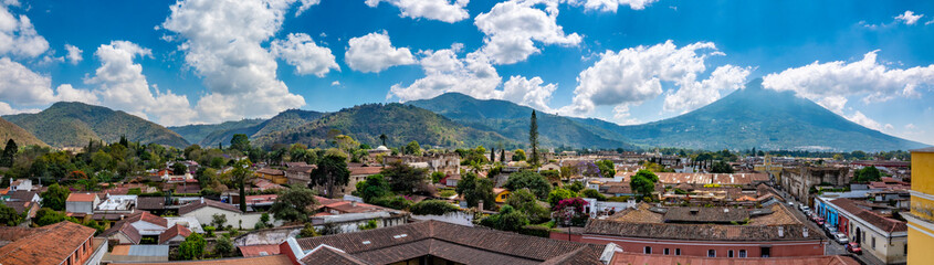 Antigua, the historic capital of Guatemala,  located in fertile valley surrounded by three...