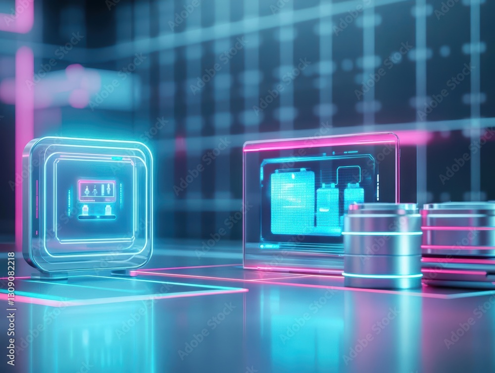 Poster computer with security lock indicating protection of digital information and privacy in a modern tec