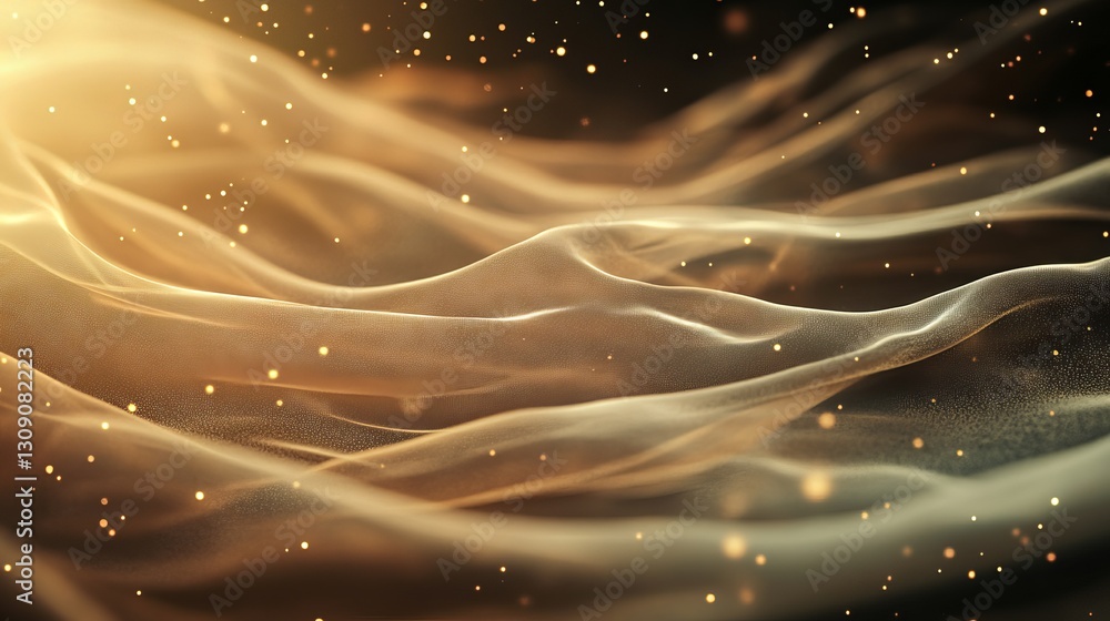 Poster abstract golden fabric texture elegant waves shimmering background luxurious design golden particles