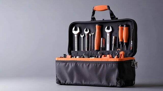 A well-organized toolbox filled with various hand tools on a neutral background, ideal for DIY projects
