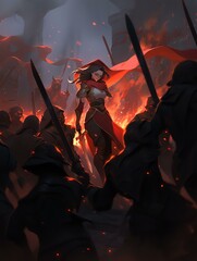 Obraz premium Battlefield Warrior Woman Anime
