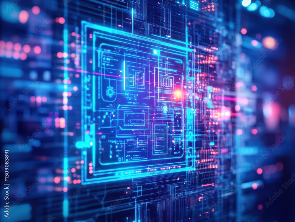 Poster detailed closeup of an intricate circuit board featuring complex pathways and components highlightin