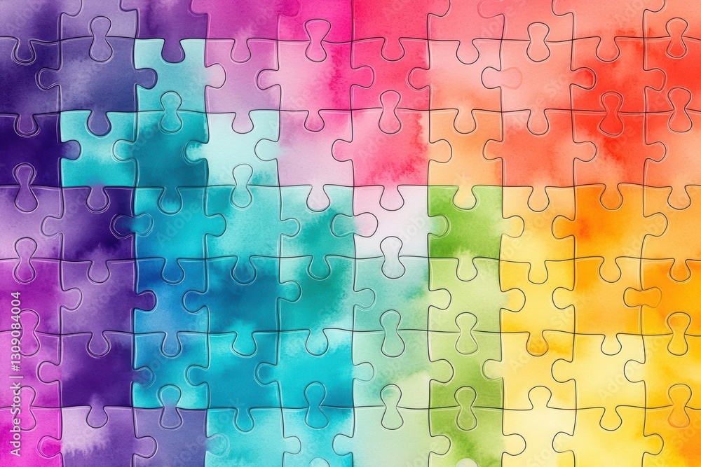 Poster colorful puzzle piece with a missing space symbolizing unity and wholeness in a playful and engaging