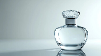 A bottle of perfume is sitting on a table