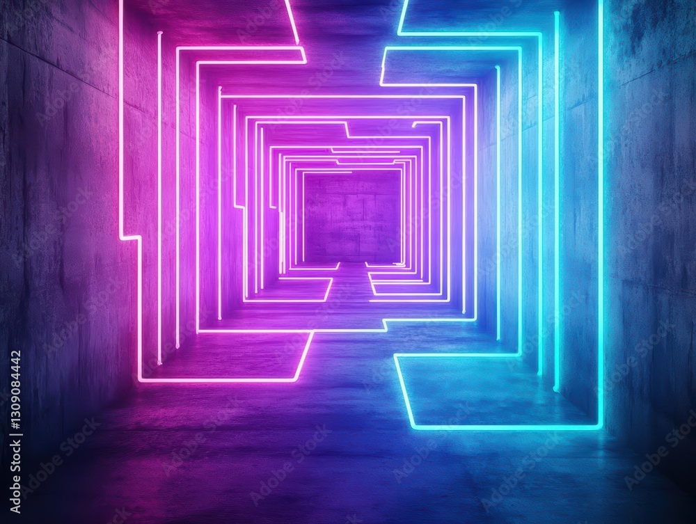 Poster vibrant neon tunnel with illuminated light source creating an enigmatic and futuristic atmosphere in