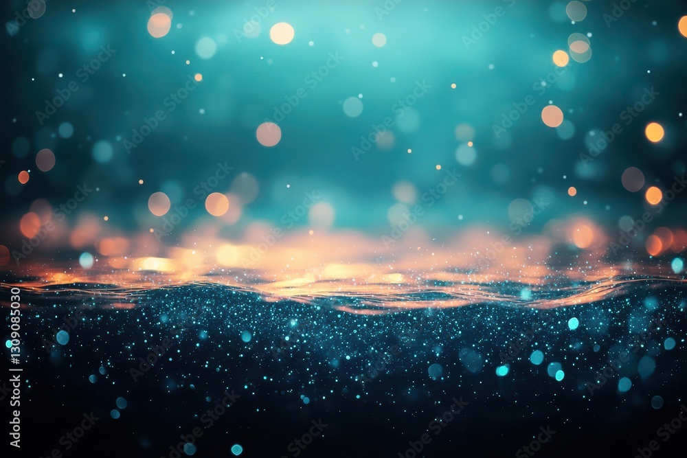 Poster ethereal dark blue background with soft blurred light effects creating a dreamy and enigmatic atmosp