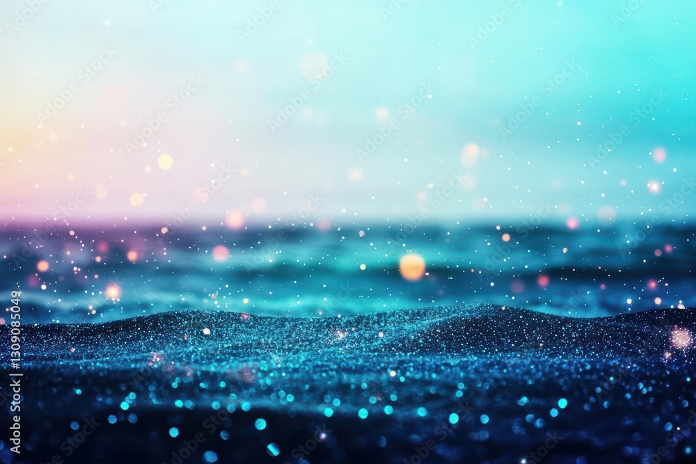 Poster dynamic abstract composition featuring a vibrant blur of blue and pink lights creating a dreamy atmo