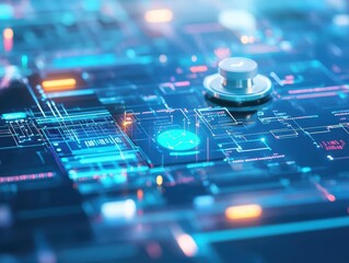 Intricate Computer Chip Design Set Against a Deep Blue Background Highlighting Technology Innovation and Modern Digital Aesthetics in Electronic Components