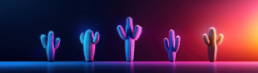 Obraz premium Vibrant Desert Landscape Featuring Abundant Cacti in Varying Shapes and Sizes Bathed in Warm Sunlight Creating a Lively and Inviting Atmosphere