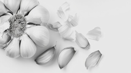 Isolated Whole Head of Garlic with Individual Cloves on White Background