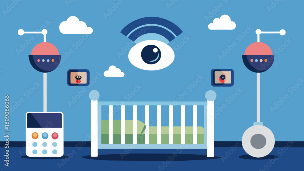 Poster with the help of smart security cameras installed in the nursery parents could check on their baby a