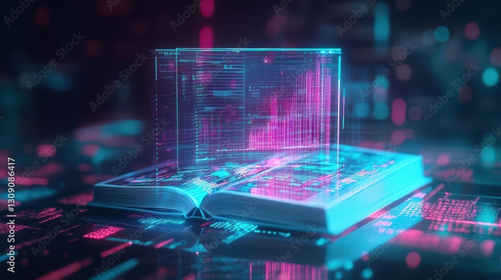 Poster a book resting on a surface with a circuit board laid on top symbolizing the fusion of knowledge and