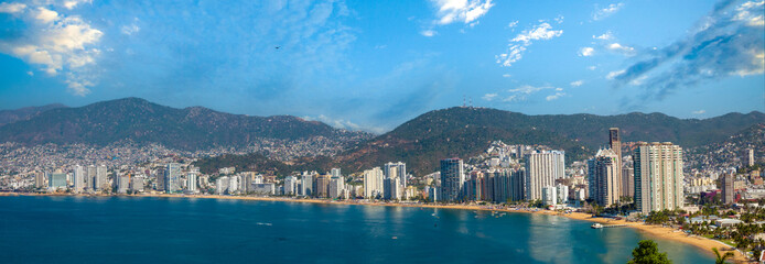 Panorama of Acapulco Bay above La Caleta Beach, Acapulco, Guerrero, Mexico
