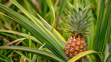 Fototapeta premium Isolated Whole Pineapple with Spiky Leaves on Vibrant Background