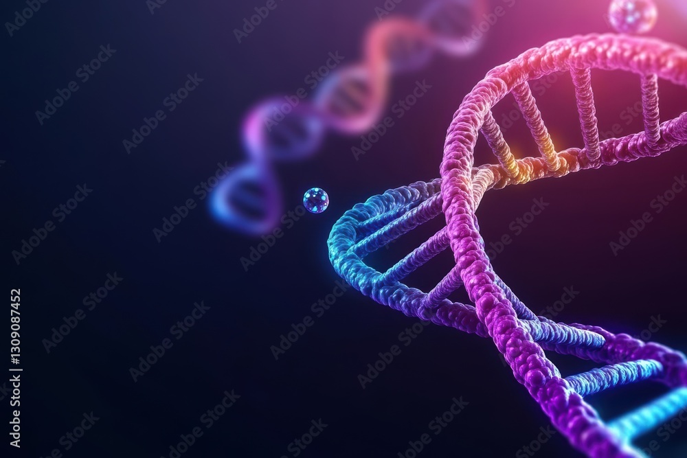 Poster illuminated dna helix with radiant light emphasizing genetic structure and complexity in a futuristi
