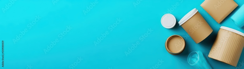 Poster a pair of colorful paper cups symmetrically placed on a vibrant blue background showcasing an engagi