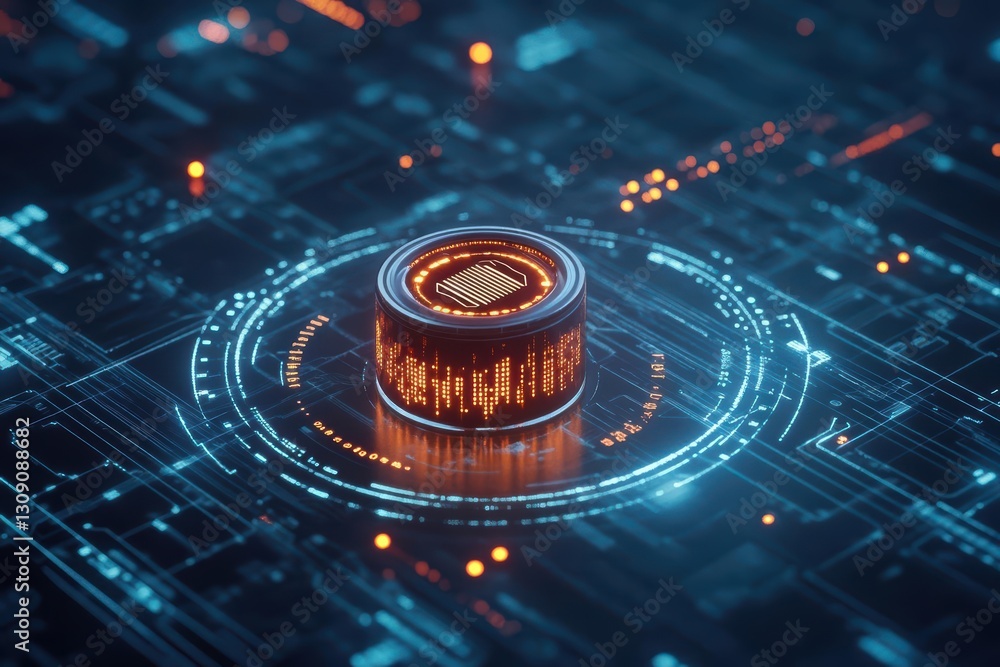 Poster intricate c p u chip on circuit board radiating soft glowing light creating a high-tech and modern a