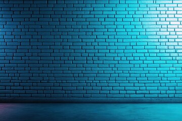 Vibrant Blue Brick Wall Adorned with Eye Catching Neon Light Creating a Bold Urban Atmosphere Perfect for Contemporary Artistic Expressions and Designs