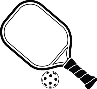 black and white pickleball paddle and ball clip art preview
