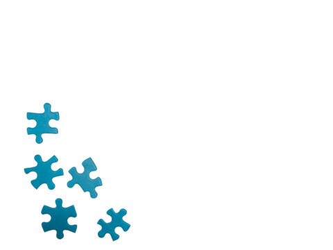 Frame formed of blue puzzle pieces. Photo of jigsaw puzzle pieces isolated against white or PNG transparent background. Business, logic, conceptual background	