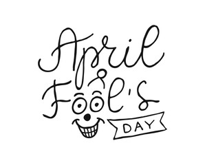 April Fool's Day Hand drawn Calligraphy lettering style. Handwritten words isolated on white background. 1 april.