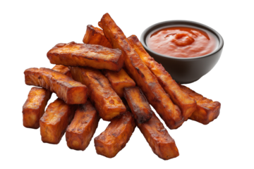 Indonesian tempeh fries with sambal sauce isolated on transparent white background