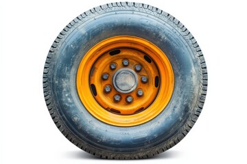 Obraz premium Worn Truck Tire for Yellow Rim, White Background.