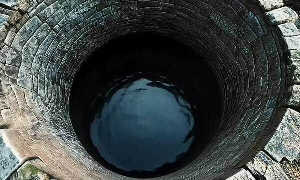 Ancient Stone Well with a Mysterious Dark Water Depth Below