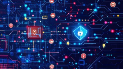 Obraz premium Intricate Circuit Board Design Featuring Secure Lock Symbolizing Technology Security and Protection in Modern Digital Environment for Cyber Safety