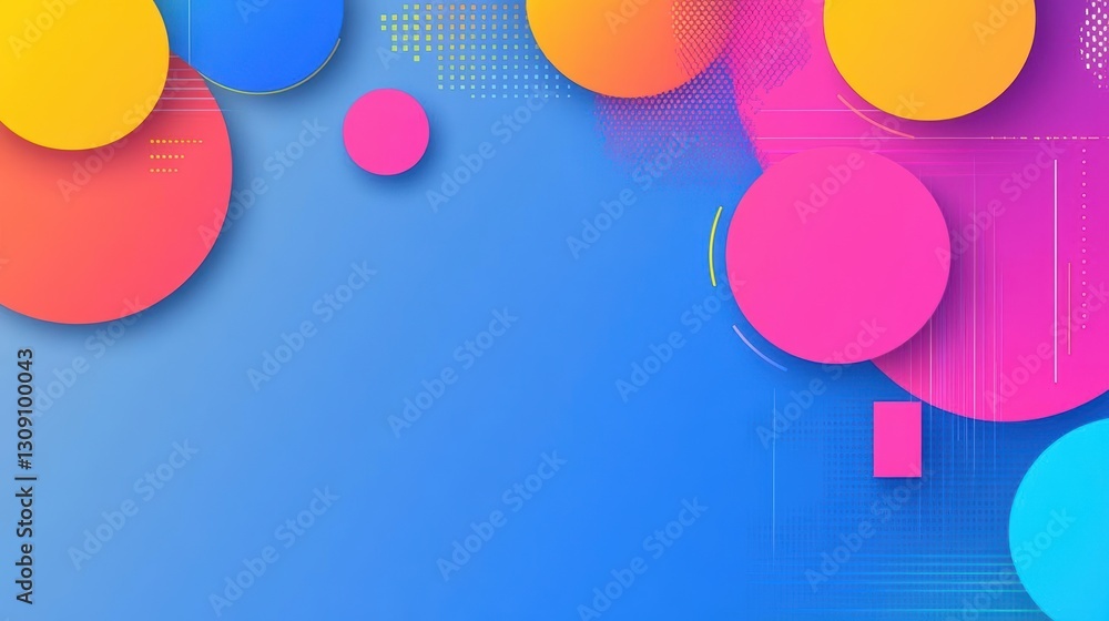 Poster vibrant and dynamic abstract design featuring colorful circles and lines against a bright background