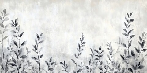 Minimalist Floral Design On Textured Background, Abstract Leaves And Branches, Watercolor Painting