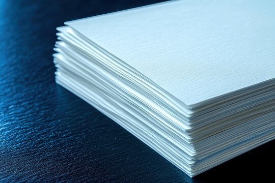 Stack of Blank Paper on Dark Desk.