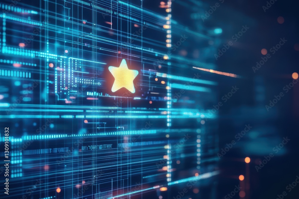 Poster glowing star illuminating digital screen with vibrant colors and futuristic design creating a captiv