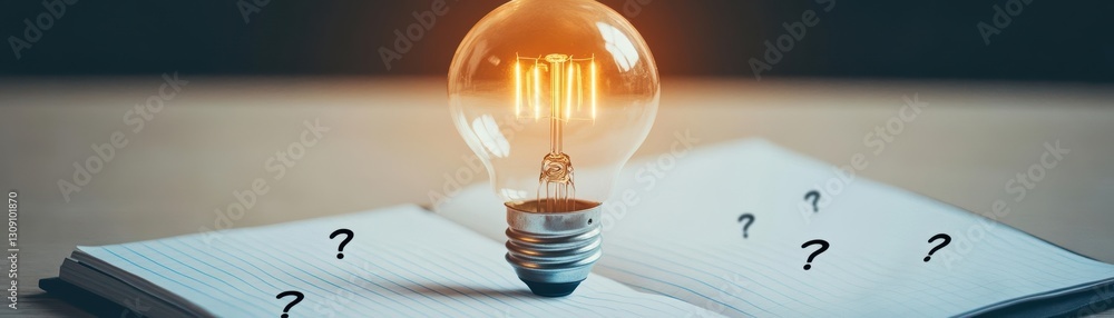 Poster illuminating creativity with a light bulb resting on a notebook symbolizing ideas inspiration and in