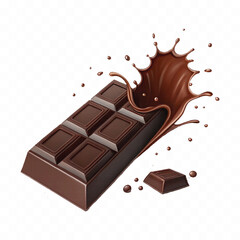 abstract 3d dark chocolate bar with chocolate cream splashing isolated on white background