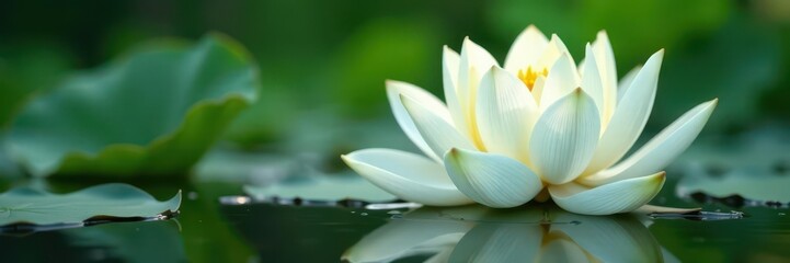 Fototapeta premium Perfect white lotus, mirrored petals, clean backdrop, clean, symmetry