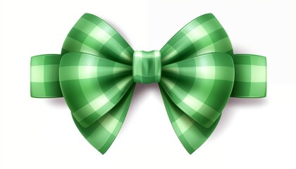 green check pattern satin ribbon bow isolated