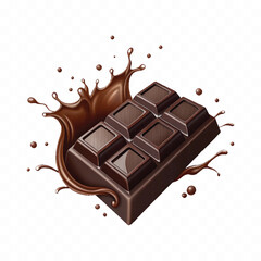 abstract 3d dark chocolate bar with chocolate cream splashing isolated on white background