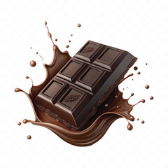 abstract 3d dark chocolate bar with chocolate cream splashing isolated on white background