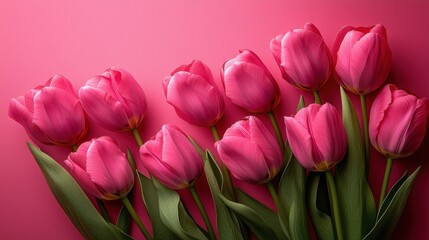 Obraz premium Beautiful Pink Tulips on a Vibrant Background