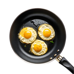 Fried egg in frying pan isolated on white surface