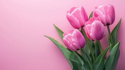Fototapeta premium Beautiful Pink Tulips on a Soft Pink Background