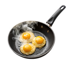 Fried egg in frying pan isolated on white surface